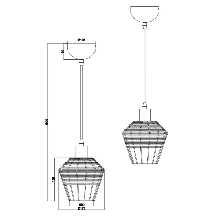 Rattan pendant light brown, Mirne