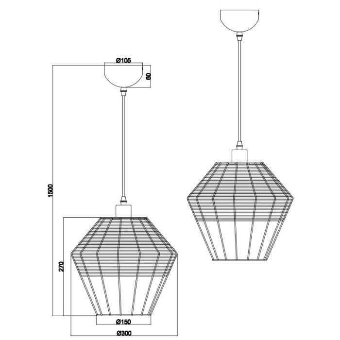 Rattan pendant light black, Mirne
