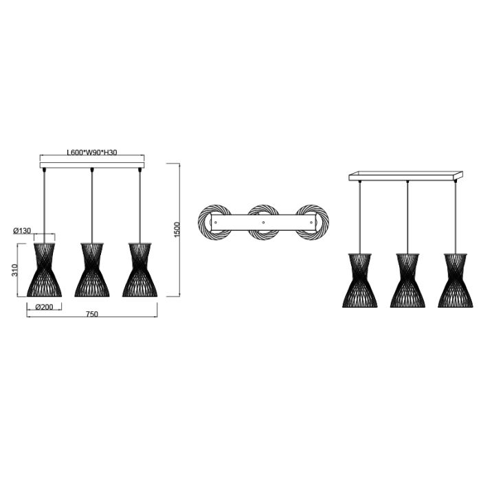 Paper pendant light black, Qasim