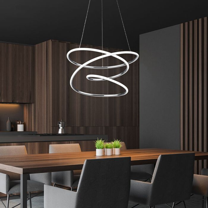 Chrome pendant light design, Marell, 36W, 4000K LED, 3-step dimmable
