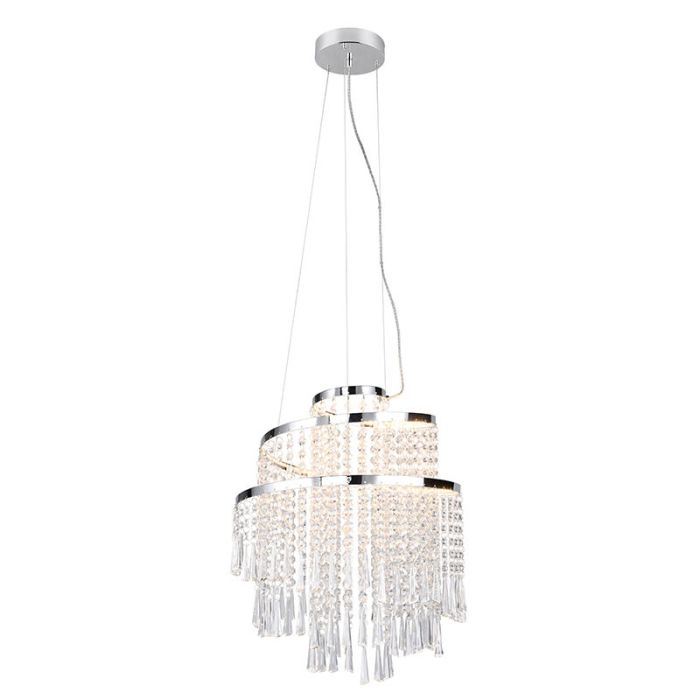 Chrome chandelier design, Sjon, 30W, warm to cold white adjustable LED, 3-step dimmable