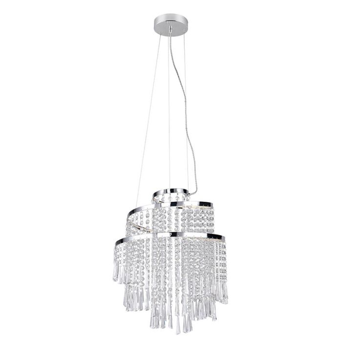 Chrome chandelier design, Sjon, 30W, warm to cold white adjustable LED, 3-step dimmable