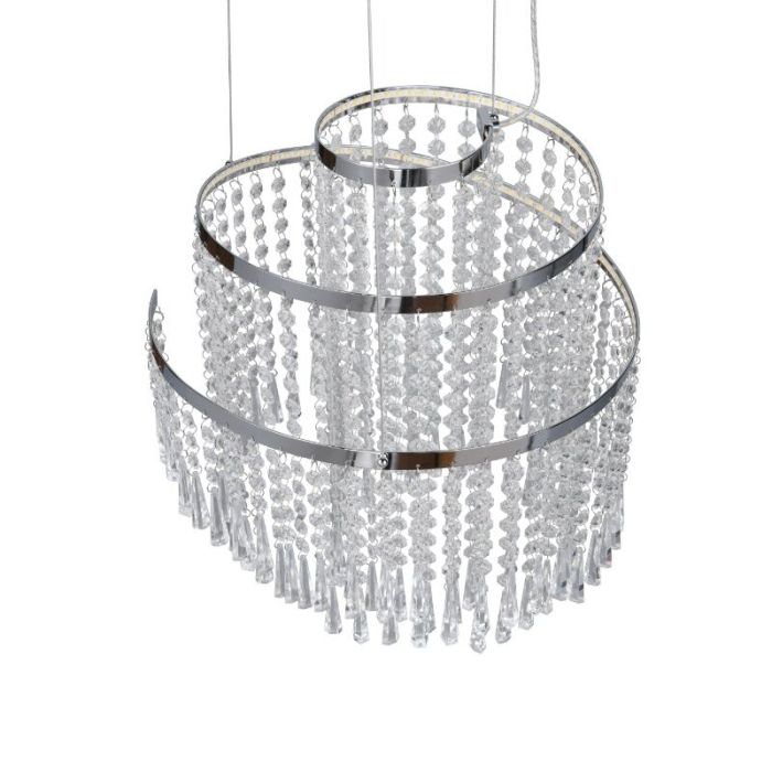 Chrome chandelier design, Sjon, 30W, warm to cold white adjustable LED, 3-step dimmable