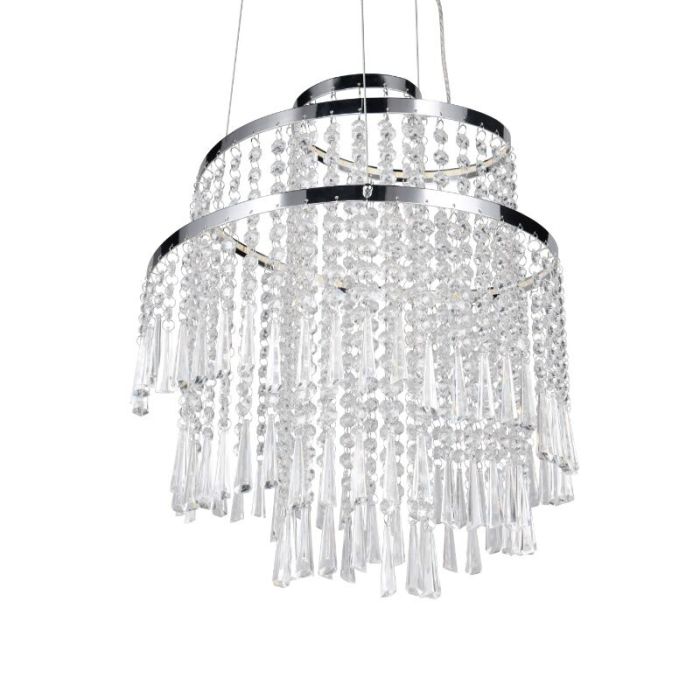 Chrome chandelier design, Sjon, 30W, warm to cold white adjustable LED, 3-step dimmable