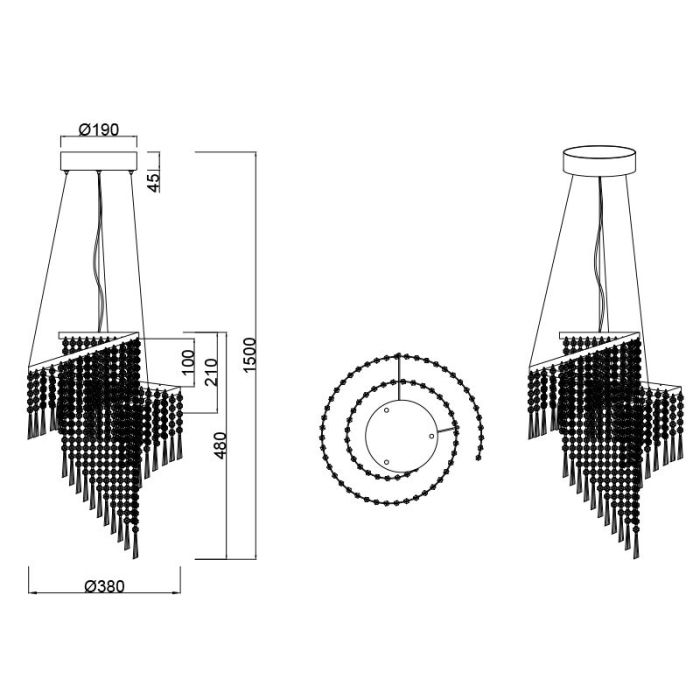 Chrome chandelier design, Sjon, 30W, warm to cold white adjustable LED, 3-step dimmable