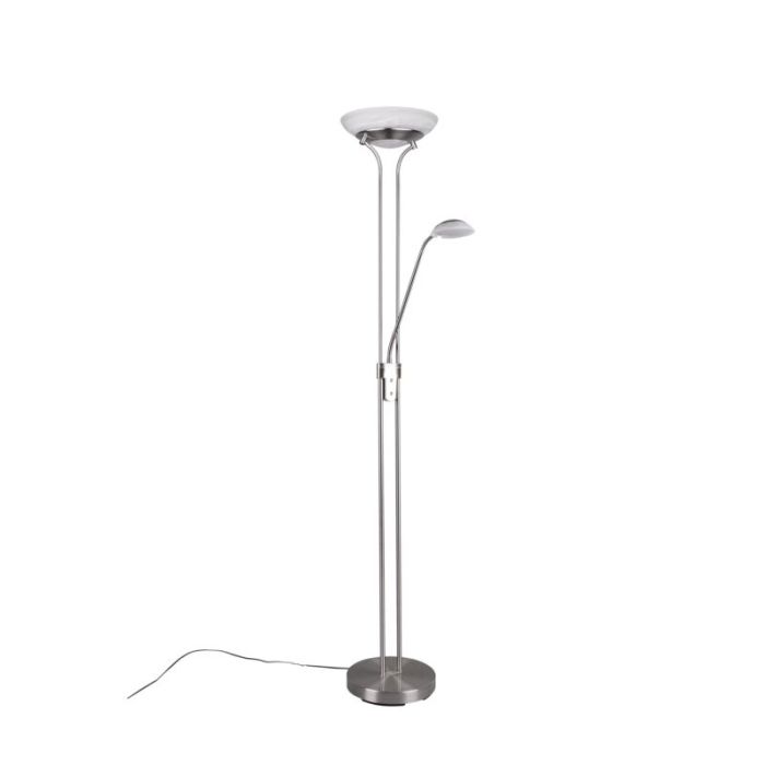 Nickel reading floor lamp modern, Fredrika, 27W, 3000K LED, with touch dimmer