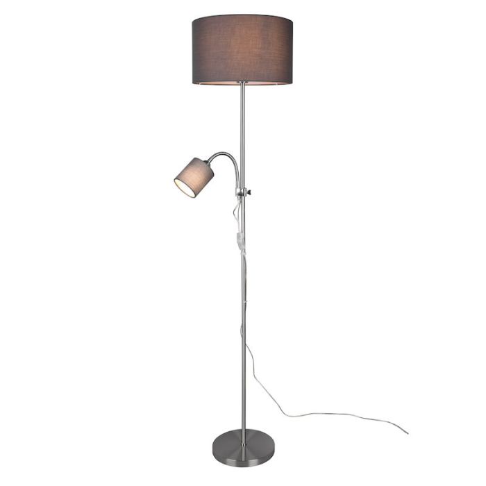 Nickel reading floor lamp modern, Edina, with switch