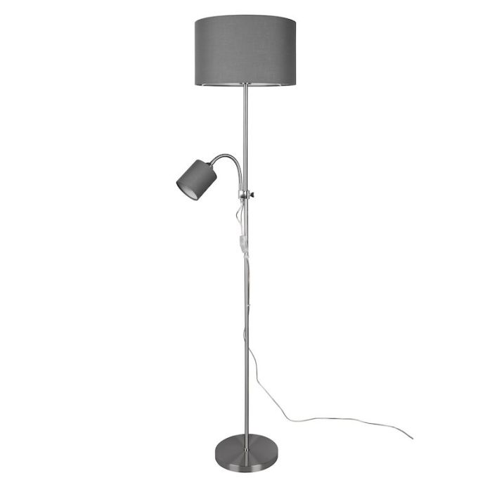Nickel reading floor lamp modern, Edina, with switch