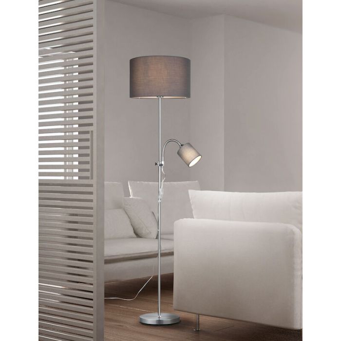 Nickel reading floor lamp modern, Edina, with switch