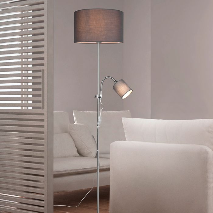 Nickel reading floor lamp modern, Edina, with switch