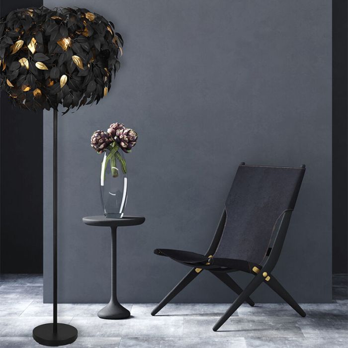 Black floor lamp retro, Urwa, with switch