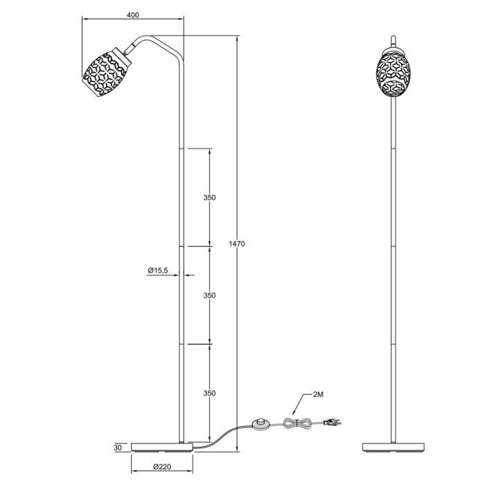 White floor lamp modern, Delana, with switch