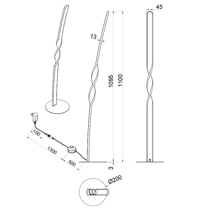 Brown floor lamp design, Quirinus, 19W, 4000K LED, with switch