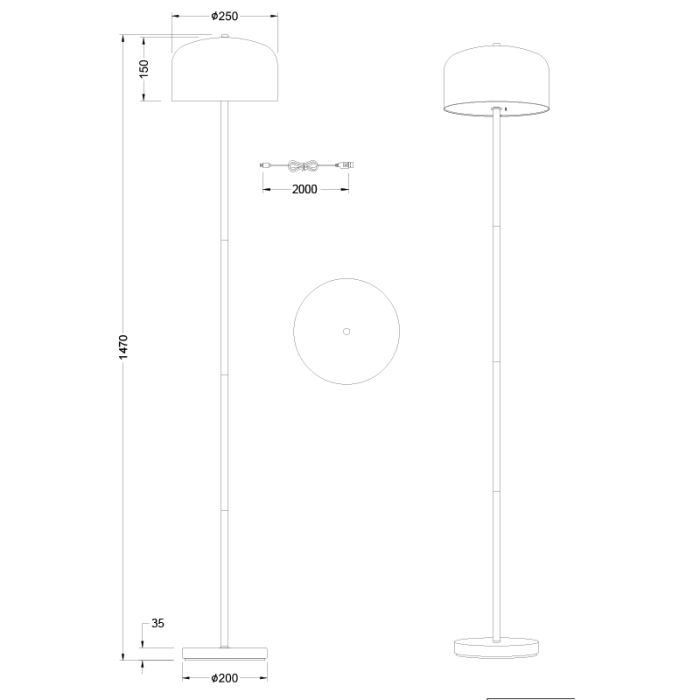 Brown rechargeable floor lamp modern, Dustin, 2,5W, 3000K LED, 3-step dimmable