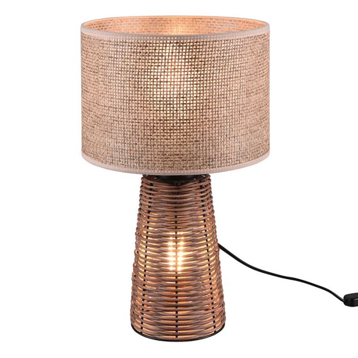 Rattan table lamp brown, Fadila, with switch