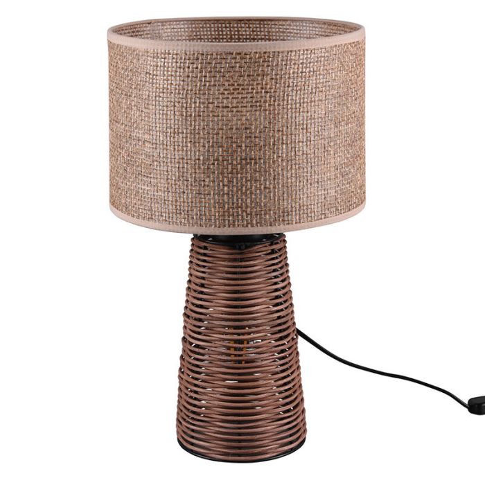 Rattan table lamp brown, Fadila, with switch