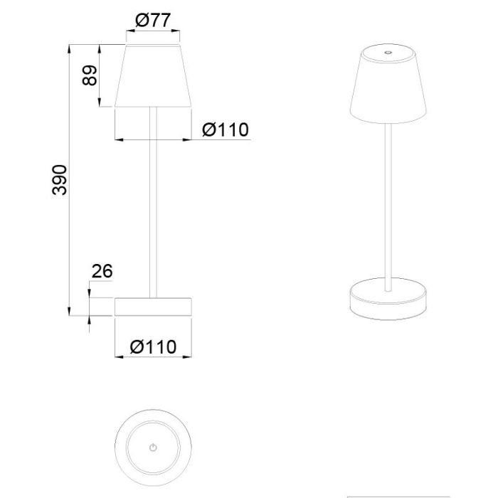 White rechargeable table lamp plastic, Suman, 2W, warm to cold white adjustable LED, IP44, with touch dimmer