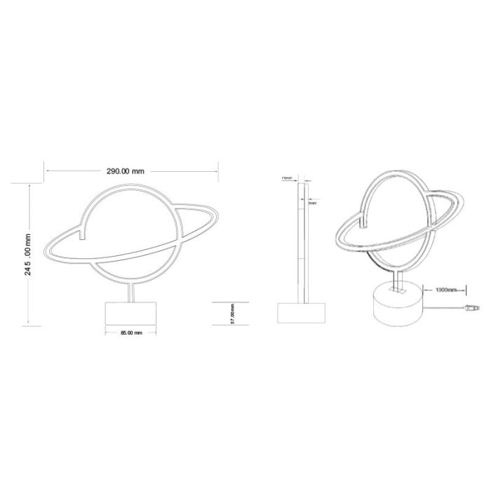 White children's table lamp plastic, Planet, 2W, 3000K LED, with switch