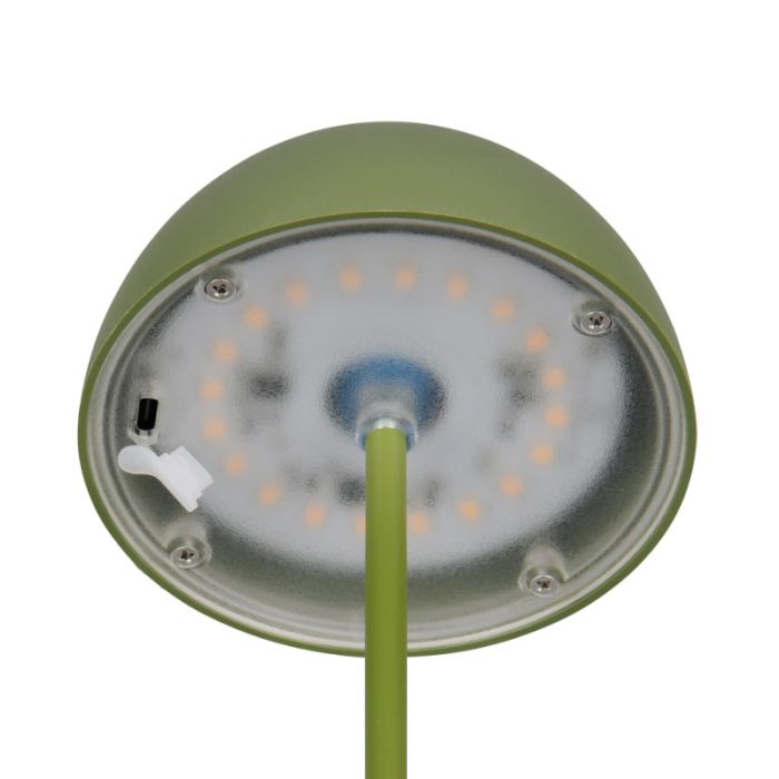 Green rechargeable table lamp plastic, Mikhail, 2W, 3000K LED, IP44, with touch dimmer