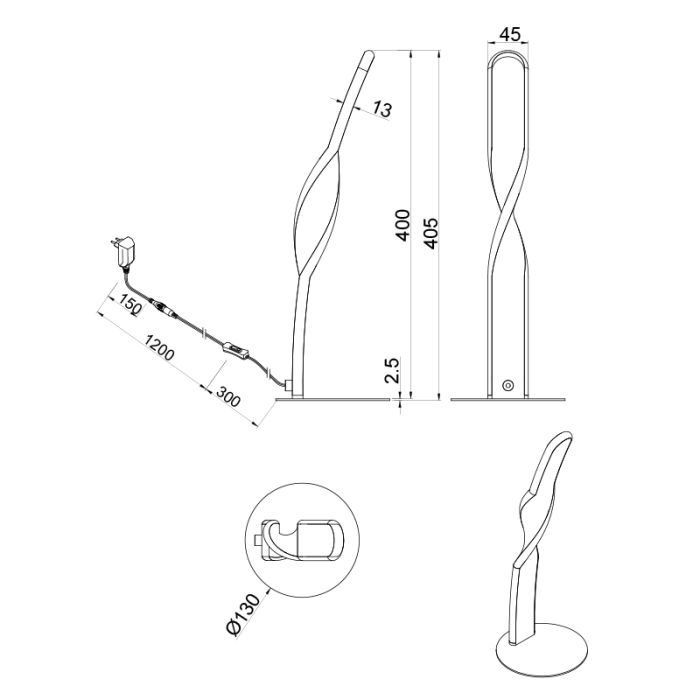 Brown table lamp design, Quirinus, 10W, 4000K LED, with switch