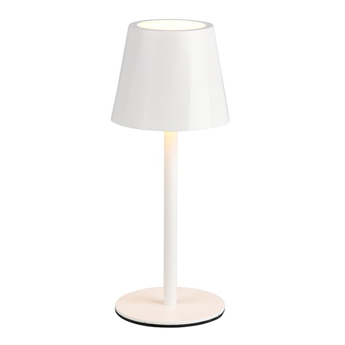 White rechargeable table lamp metal, Priya, 1,6W, warm to cold white adjustable LED, 3-step dimmable