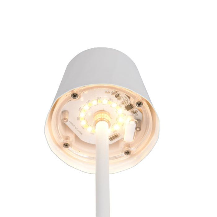 White rechargeable table lamp metal, Priya, 1,6W, warm to cold white adjustable LED, 3-step dimmable