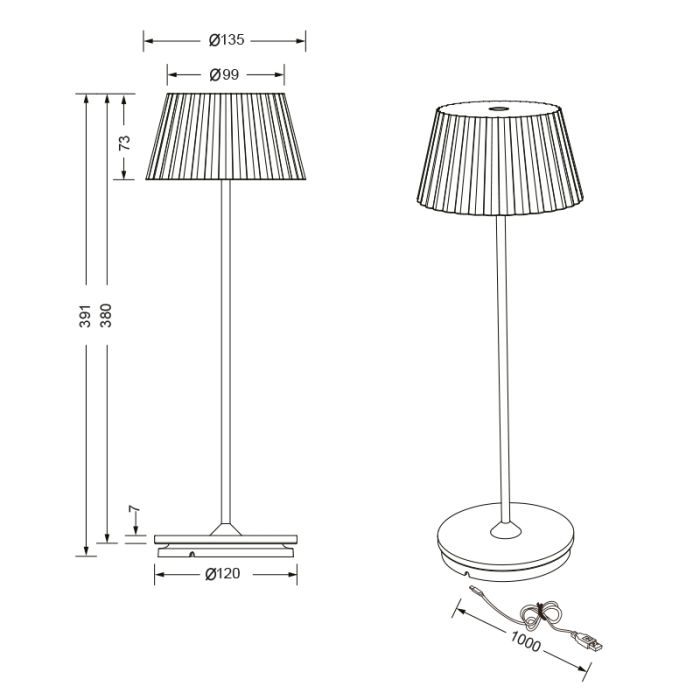Brown rechargeable outdoor table lamp modern, Reshma, 1,5W, 3000K LED, IP44, with touch dimmer