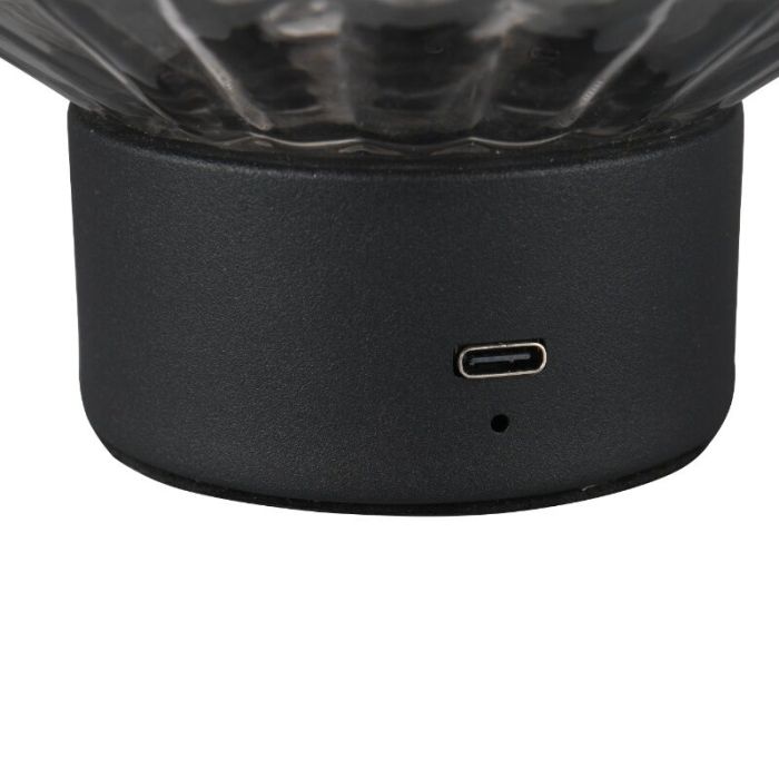 Black rechargeable table lamp retro, Tamer, 2W, 3000K LED, with touch dimmer