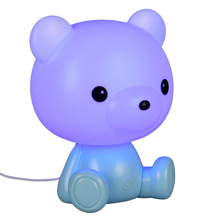 Blue children's table lamp plastic, Lumibear, 0,3W, RGB LED, with switch