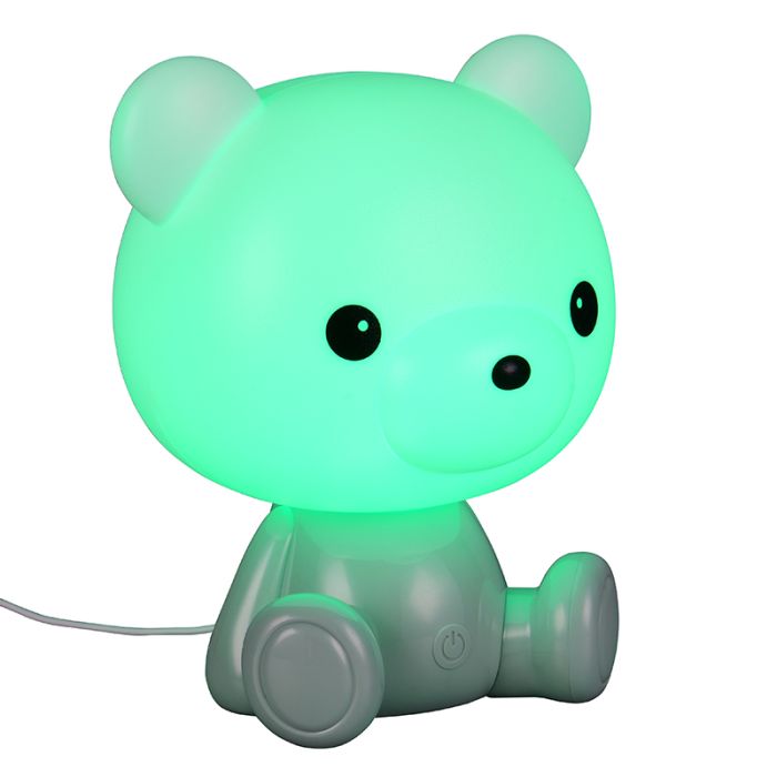 Green children's table lamp plastic, Lumibear, 0,3W, RGB LED, with switch