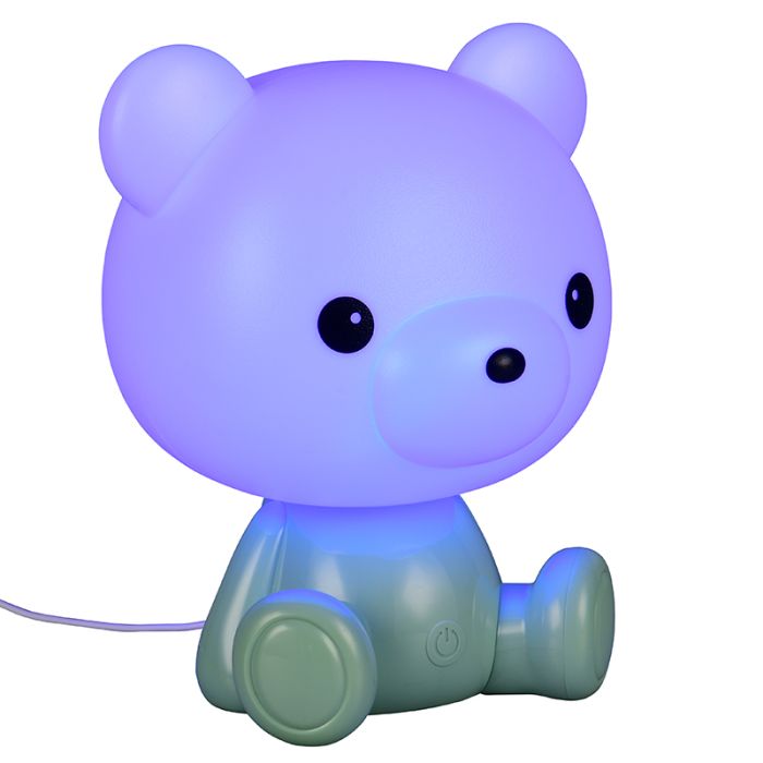 Green children's table lamp plastic, Lumibear, 0,3W, RGB LED, with switch