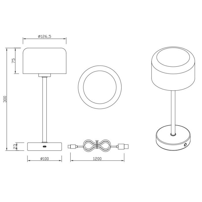 Chrome rechargeable table lamp modern, Dustin, 1W, 3000K LED, with touch dimmer
