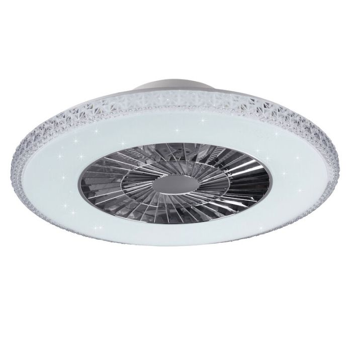 Chrome ceiling fan design, Damon, 40W, warm to cold white adjustable LED, with remote control