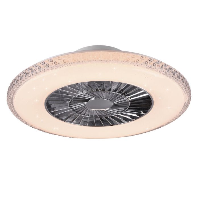 Chrome ceiling fan design, Damon, 40W, warm to cold white adjustable LED, with remote control