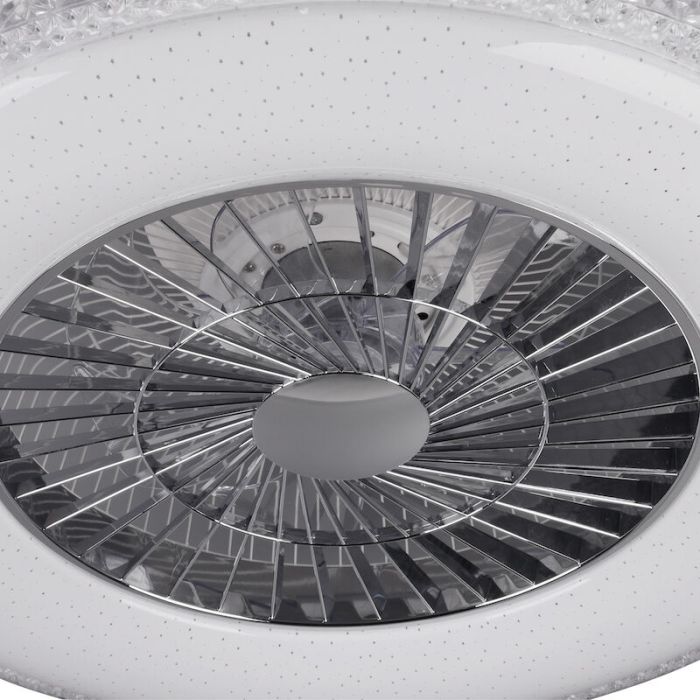 Chrome ceiling fan design, Damon, 40W, warm to cold white adjustable LED, with remote control