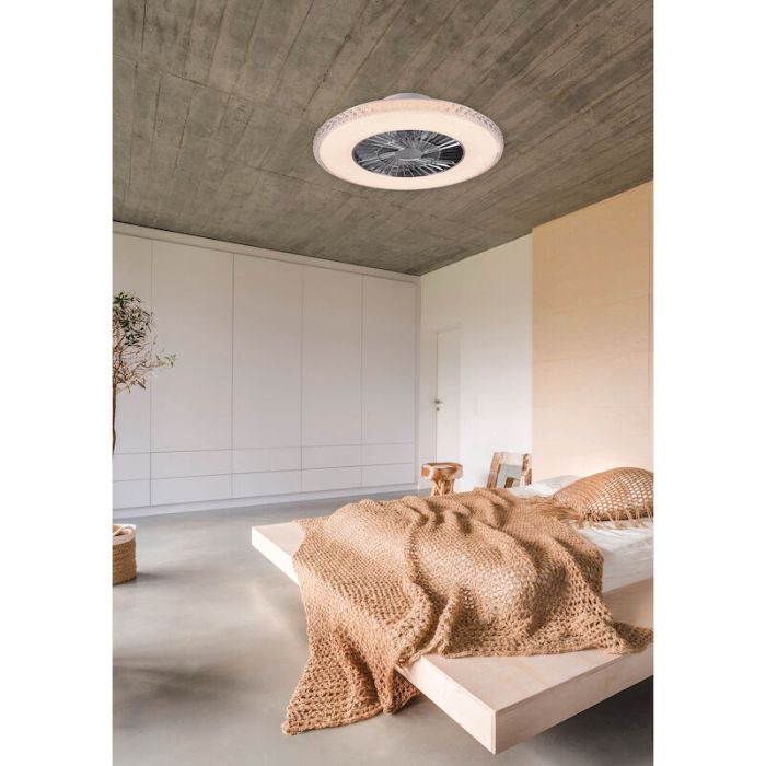 Chrome ceiling fan design, Damon, 40W, warm to cold white adjustable LED, with remote control