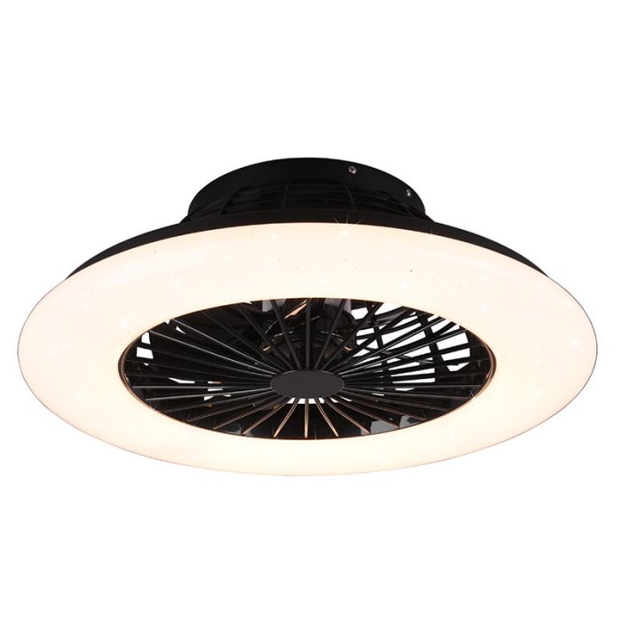 Black ceiling fan modern, Damyan, 30W, warm to cold white adjustable LED, with remote control