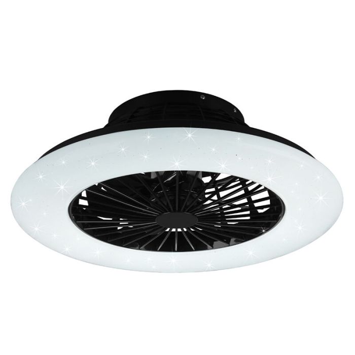 Black ceiling fan modern, Damyan, 30W, warm to cold white adjustable LED, with remote control