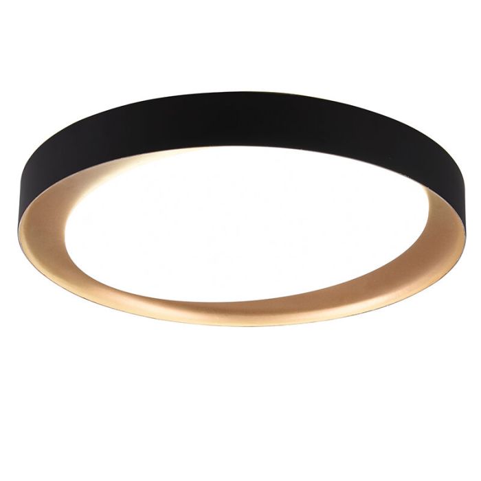 Black flush ceiling light modern, Joas, 24W, warm to cold white adjustable LED, with remote control