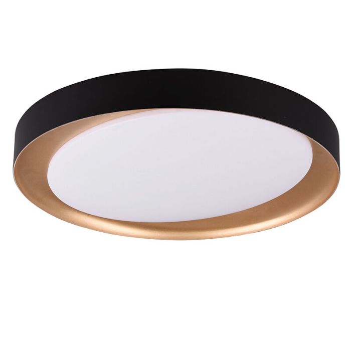 Black flush ceiling light modern, Joas, 24W, warm to cold white adjustable LED, with remote control