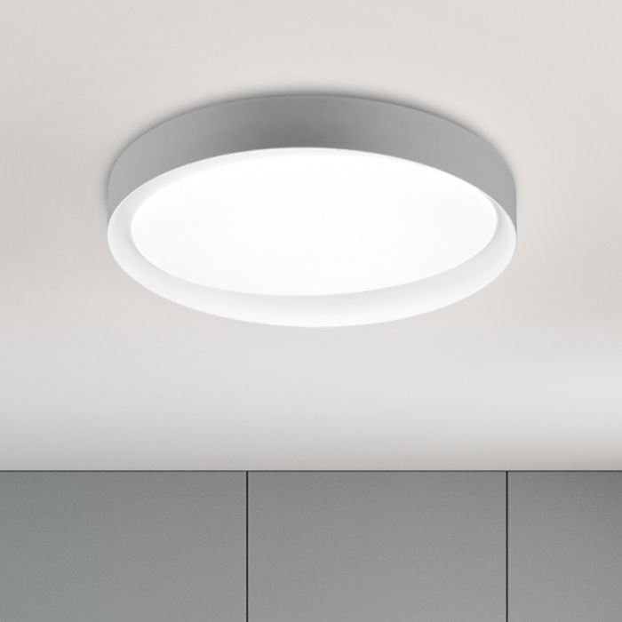 Grey flush ceiling light modern, Joas, 24W, warm to cold white adjustable LED, with remote control