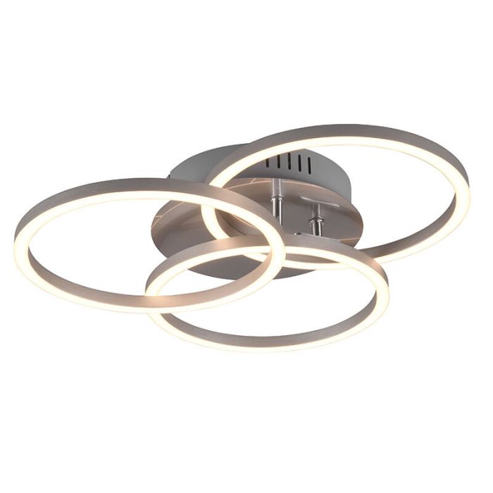 Nickel flush ceiling light modern, Kobus, 27W, warm to cold white adjustable LED, with remote control
