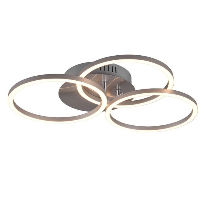 Nickel flush ceiling light modern, Kobus, 27W, warm to cold white adjustable LED, with remote control