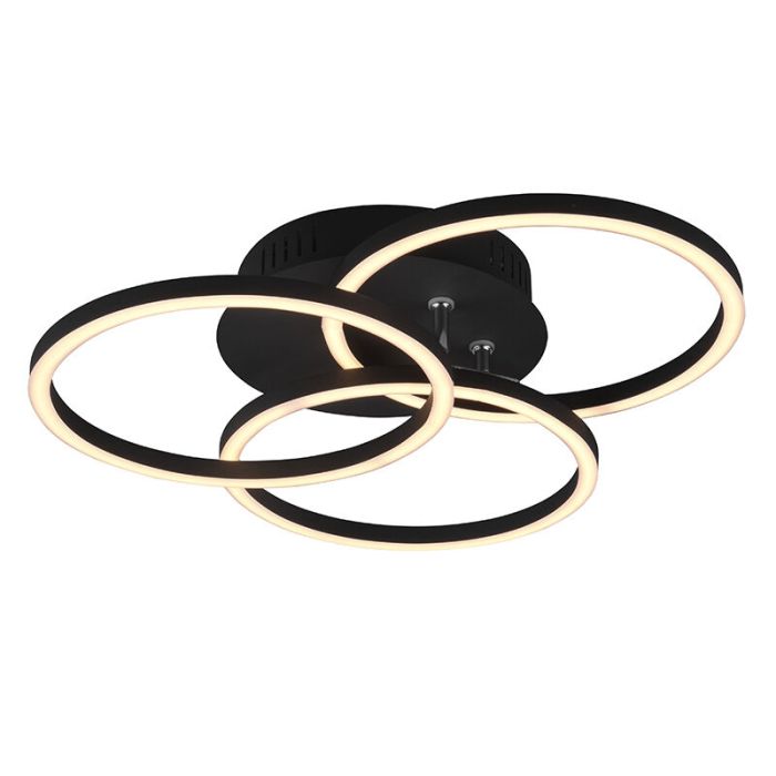 Black flush ceiling light modern, Kobus, 27W, warm to cold white adjustable LED, with remote control