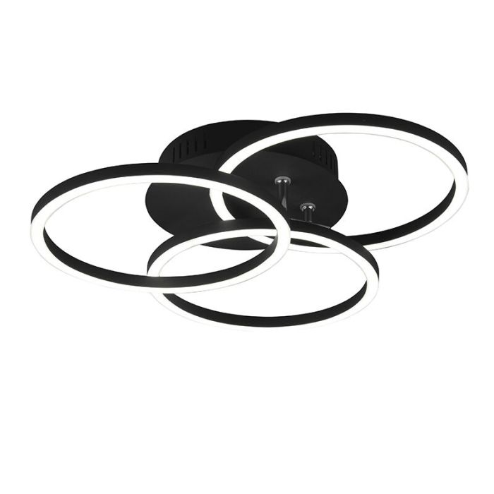 Black flush ceiling light modern, Kobus, 27W, warm to cold white adjustable LED, with remote control