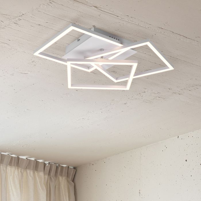 White flush ceiling light modern, Bibiana, 28W, warm to cold white adjustable LED, with remote control