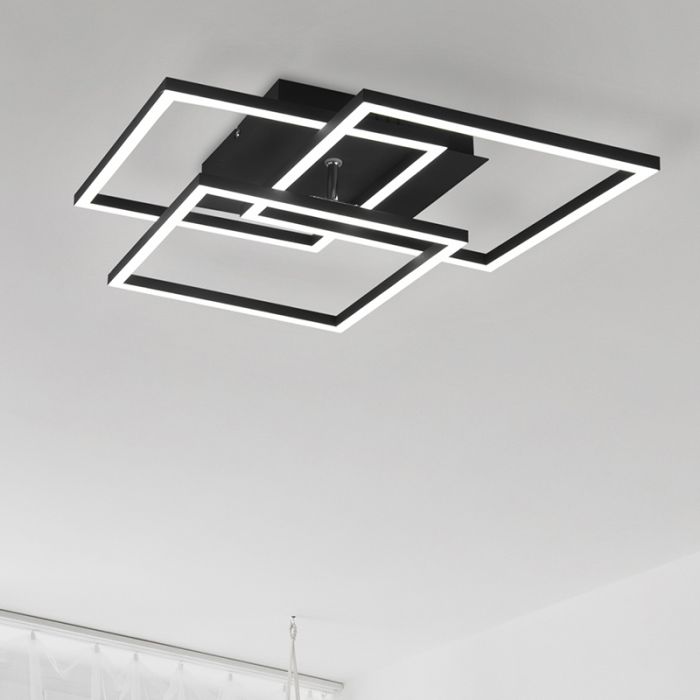 Black flush ceiling light modern, Bibiana, 28W, warm to cold white adjustable LED, with remote control