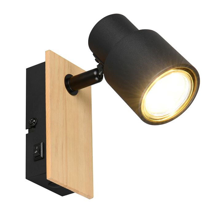 Black wall spotlight modern, Rajeev, with switch