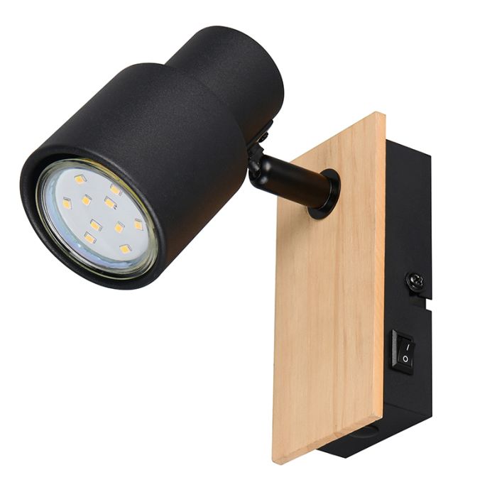 Black wall spotlight modern, Rajeev, with switch