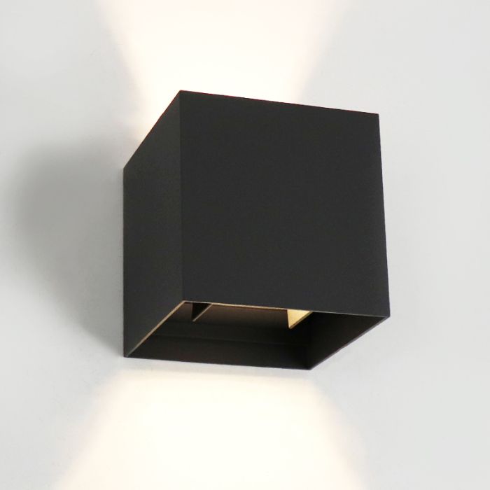 Modern up down wall light black, Binari, 6W, 2700K LED, IP65
